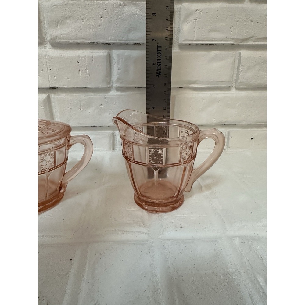 Jeannette Doric Creamer & Sugar Bowl Pink Depression Glass Read - Picture 5 of 16